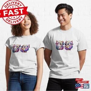 Watercolor Cat And Owl Stickers Classic T-shirt